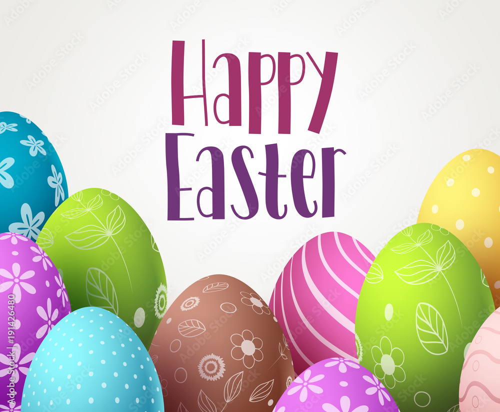 Poster happy easter vector background design with colorful eggs and white space for text. greeting card tem