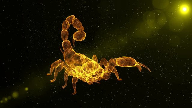 Scorpion, abstract poisonous animal crawling through particles, fantasy 3D animation