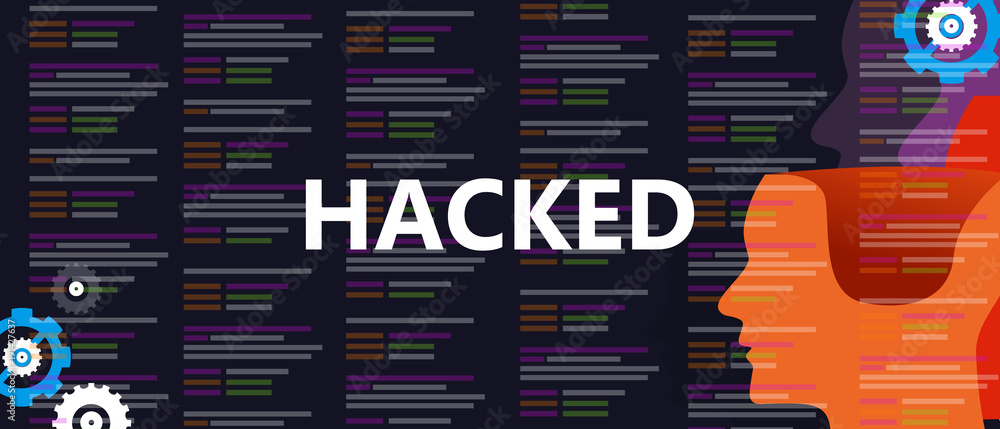 Poster hacked the internet computer security network source code crime cyber attack dark safety thief