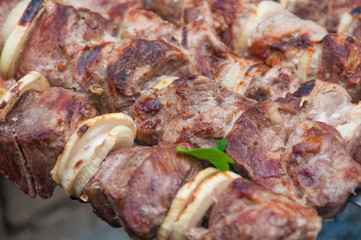 Barbecue meat on a skewer