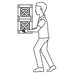 delivery worker lifting goods avatar character vector illustration design