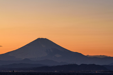 夕焼けと富士山