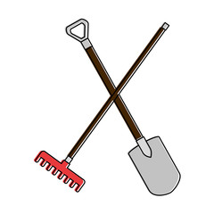 gardening shovel and rake isolated icon vector illustration design