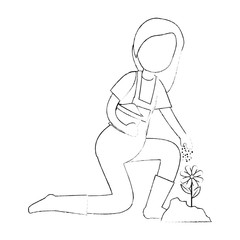 woman gardener planting avatar character vector illustration design