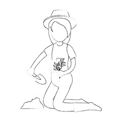 woman gardener planting avatar character vector illustration design