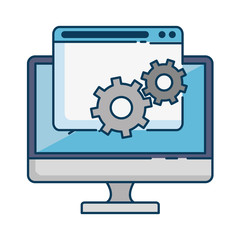 monitor computer with gears vector illustration design