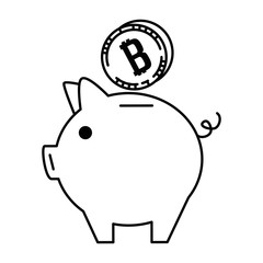 piggy with bitcoin virtual money icon vector illustration design