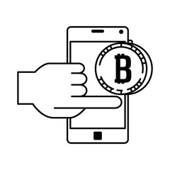 Fototapeta na wymiar smartphone with bitcoin virtual money vector illustration design