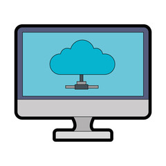 monitor computer with cloud computing vector illustration design