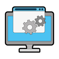 monitor computer with gears vector illustration design