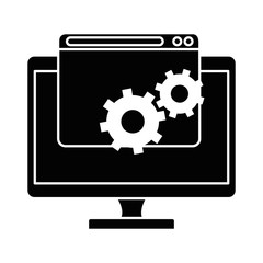 monitor computer with gears vector illustration design