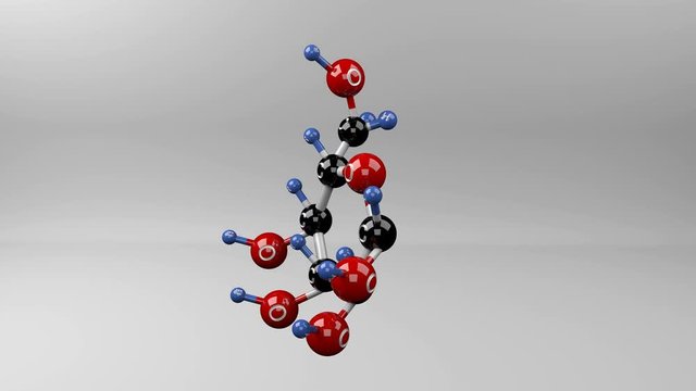 Glucose molecule. Molecular structure of glucose, sugar. 3D animation. Seamless loop
