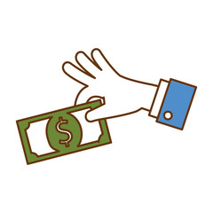 hand with bill dollar money icon vector illustration design