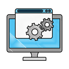 monitor computer with gears vector illustration design