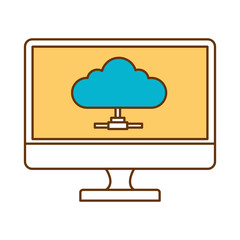 monitor computer with cloud computing vector illustration design