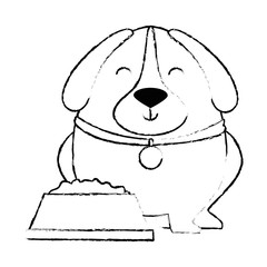 cute dog with dish food vector illustration design