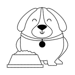 cute dog with dish food vector illustration design