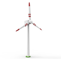 Wind turbine isolated on white background. Renewable energy concept. 3D illustration