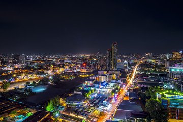 Landscape at nigth time of pattaya city  with colurful light in city.