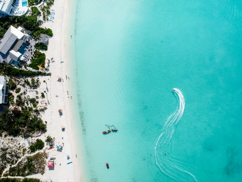 Drone photo of  beach in Sapodilla Bay, Providenciales, Turks and Caicos