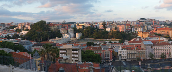 Naklejka na ściany i meble The panoramic view of the city from the terrace of San Pedro de Alcantara. Lisbon. Portugal