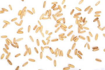 oat grains isolated on white background. Top view. Flat lay