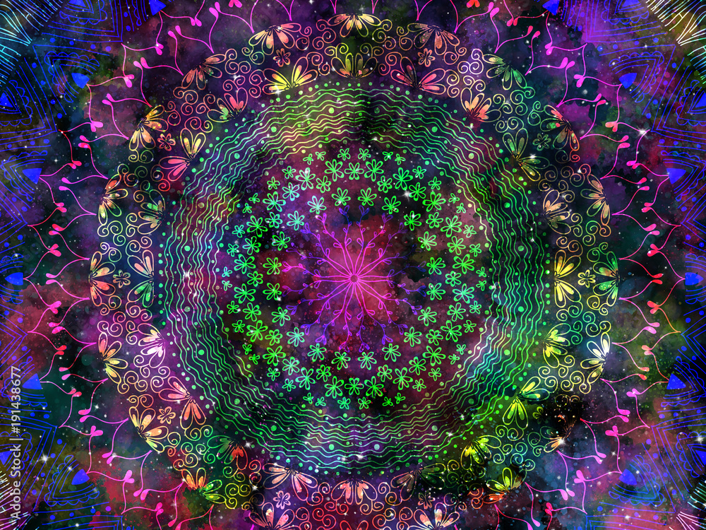 Canvas Prints abstract ancient geometrics with star field and colorful galaxy background, watercolor digital art p