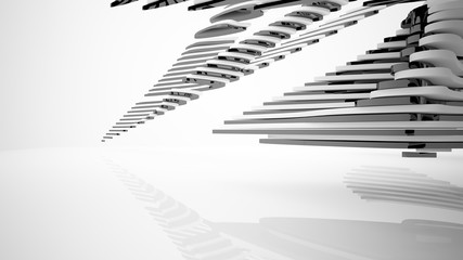 Abstract white and black parametric interior with window. 3D illustration and rendering.