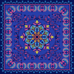Fantastic flower ornament in oriental style.Design can be used for bandana print, kerchief design, napkin. Beautiful vector pattern.