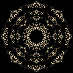 Set of round floral ornaments on a black background. Vector set design elements.