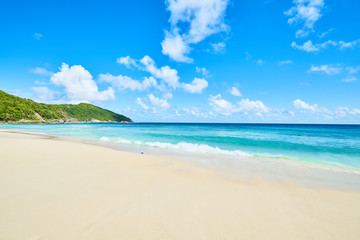 Fototapeta na wymiar Beach Police Bay (white sand and turquoise sea) , Mahe, Seychelles
