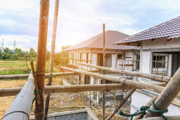 construction residential new house in progress at building site