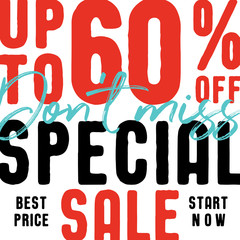 Special Sale V2 60 percent (don't miss) vector heading design fashion style  for banner or poster. Sale and Discounts Concept.