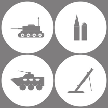 Vector Illustration Set Office Army Icons. Elements of Tank, Bullet, Armored vehicle and Mortar icon