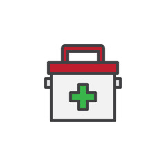 First aid kit filled outline icon, line vector sign, linear colorful pictogram isolated on white. Medical bag symbol, logo illustration. Pixel perfect vector graphics