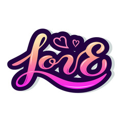 Love text isolated on background. Hand drawn lettering Love as logo, badge, icon, patch, sticker. Template for St. Valentine's Day, invitation, party, greeting card, wed.