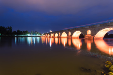 Fototapeta na wymiar Meric Bridge on Meric River in Edirne, Turkey