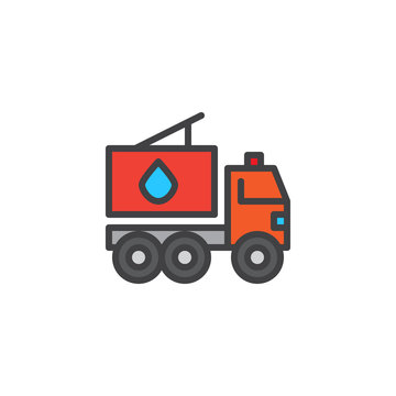 Water carrier vehicle filled outline icon, line vector sign, linear colorful pictogram isolated on white. Fire truck symbol, logo illustration. Pixel perfect vector graphics