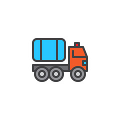 Fire truck filled outline icon, line vector sign, linear colorful pictogram isolated on white. Water carrier vehicle symbol, logo illustration. Pixel perfect vector graphics