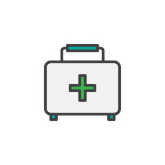 First aid kit filled outline icon, line vector sign, linear colorful pictogram isolated on white. Medical case symbol, logo illustration. Pixel perfect vector graphics