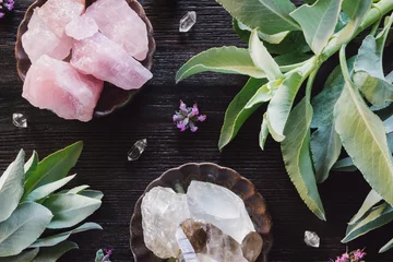 Quartz and Rose Quartz  Crystals and Sage © Serena Tayyan