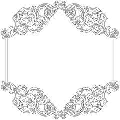Vintage border frame engraving with retro ornament pattern in antique baroque style decorative design. Vector