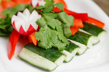Fresh Vegetables Plate. Organic food. Close up.
