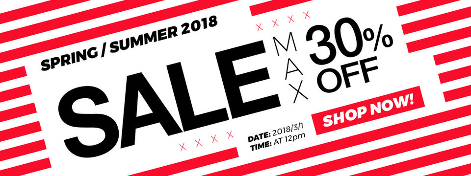 30% OFF price. Sale promotion campaign web banner or newsletter design template. Fashion and stylish promo discount coupon. Summer Sale modern Special offer web banner or email horizontal template.