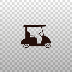 Golf car or cart - monochrome silhouette, icon, image, pictogram on isolated transparent background.