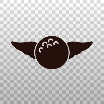 Golf Ball With Wings - Monochrome Silhouette, Icon, Sign, Symbol On Isolated Transparent Background. Flying Golfball Pictogram, Element, Image.