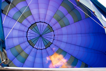 hot air balloon in winter, preparation balloon expand and fill