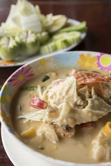 boiled white soy bean with blue crab in bowl - thai food