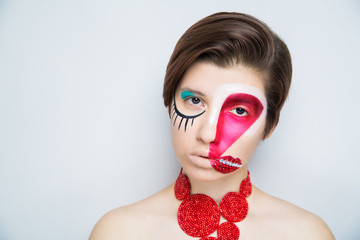 woman crazy art make up lips eye