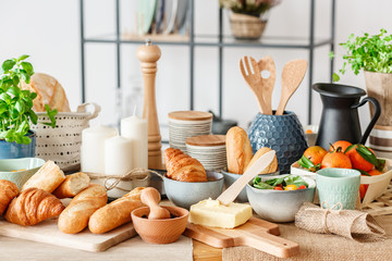 Dining table with fresh bread